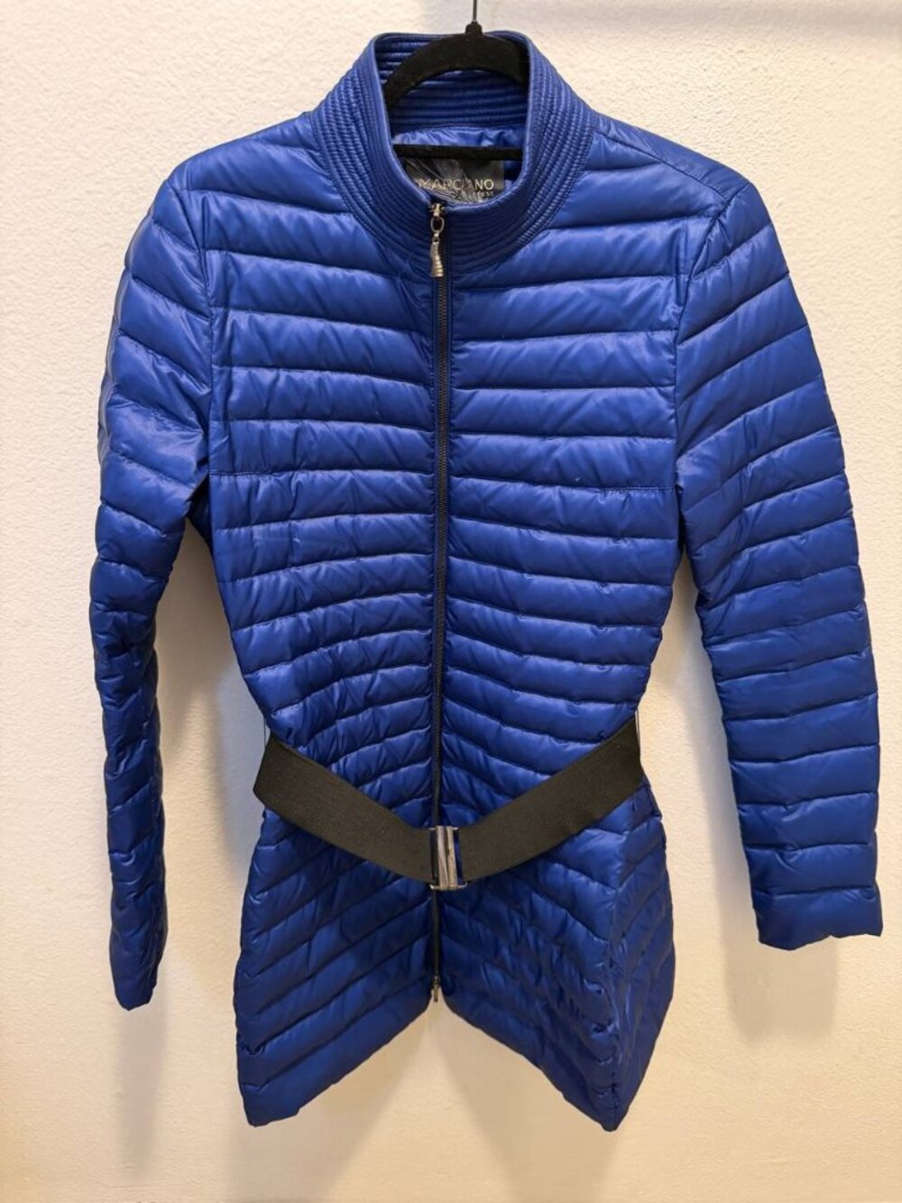 Marciano Guess Royal Blue Quilted Puffer Jacket Coat with Belt